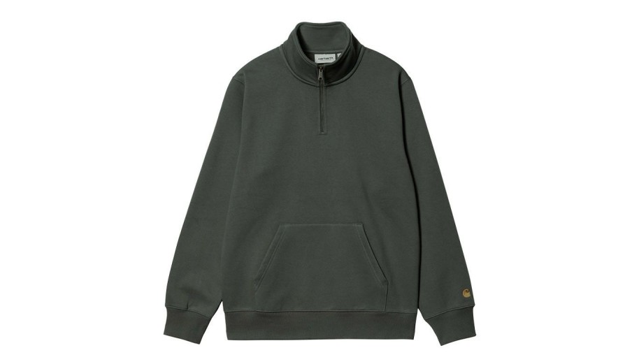 Clothing * | Carhartt Wip Chase Neck Zip Sweat Jura Premium Green