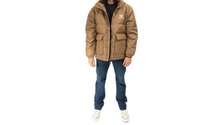 Clothing * | Converse Short Down Jacket Bestsellers Brown