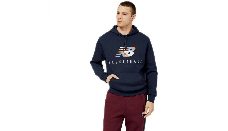 Clothing * | New Balance Hoops Abstract Hoodie Online Discount Blue