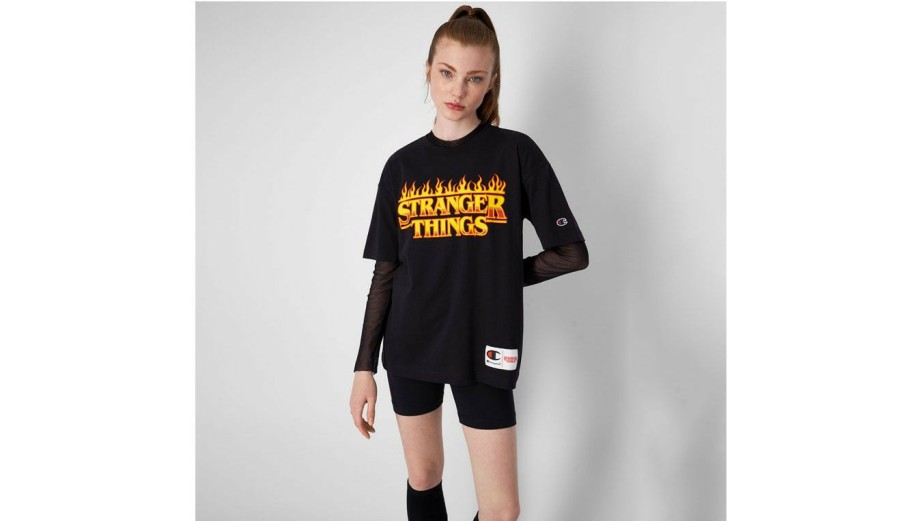 Clothing * | Champion X Stranger Things Men S T-Shirt Tendy Style Black